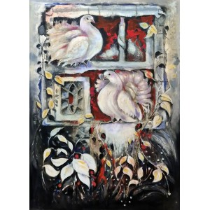 Azra Wahab, 21 x 31 Inch, Acrylic on Canvas, Pigeon Painting, AC-AZW-024